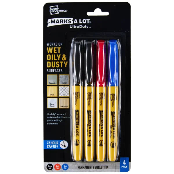 Avery(R) Marks A Lot(R) UltraDuty(TM) Permanent Markers, Bullet Tip, Water Resistant, 4 Assorted Industrial Markers (29848)