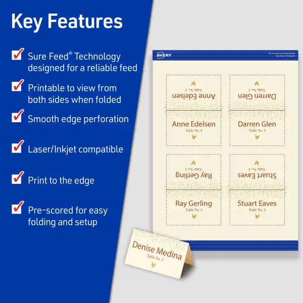 Avery&reg; Print-to-the-Edge Tent Cards with Sure Feed&reg; Technology, 2" x 3-1/2", Ivory, 160 Place Cards Total (5913)