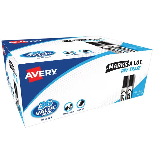 Avery(R) Marks A Lot(R) Desk-Style Dry Erase Markers, Black, Value Pack of 36 (98207)