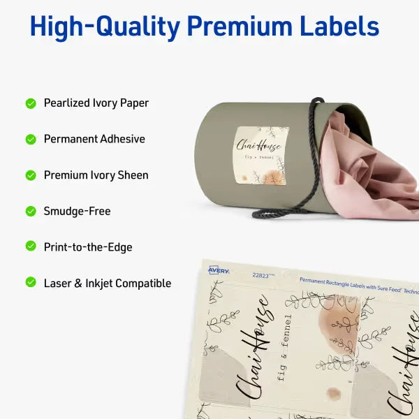 Avery&reg; Rectangle Labels with Sure Feed&reg; Technology, 3" x 3-3/4", Pearlized Ivory, Laser & Inkjet Printer Compatible, 48 Labels Total (22823)