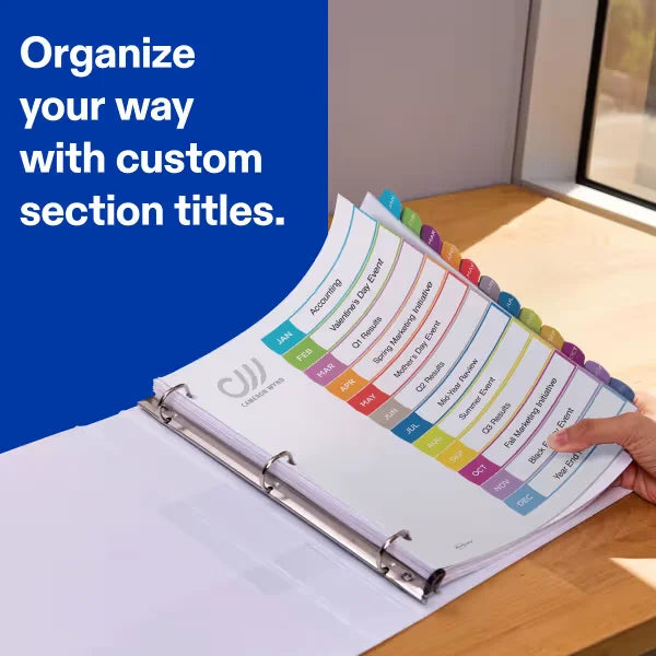 Avery&reg; Ready Index&reg; Jan-Dec Dividers, 12 Tab Sets, Customizable Table of Contents, Multicolor Arched Tabs (11847)