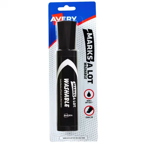 Avery(R) Marks A Lot(R) Jumbo Washable Marker, Chisel Tip, Black (24158)