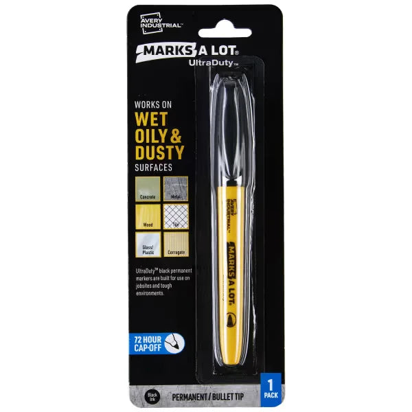 Avery(R) Marks A Lot(R) UltraDuty(TM) Permanent Markers, Bullet Tip, Water Resistant, 1 Black Industrial Marker (29843)