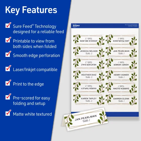 Avery&reg; Place Cards with Sure Feed&reg; Technology, 1-7/16" x 3-3/4", Textured Matte White, 150 Total (5011)