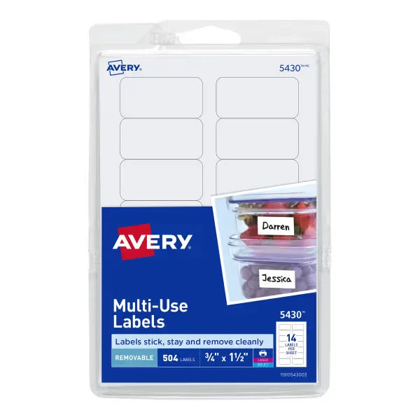 Avery&reg; Removable Labels, Removable Adhesive, 3/4" x 1-1/2", 504 Labels (5430)