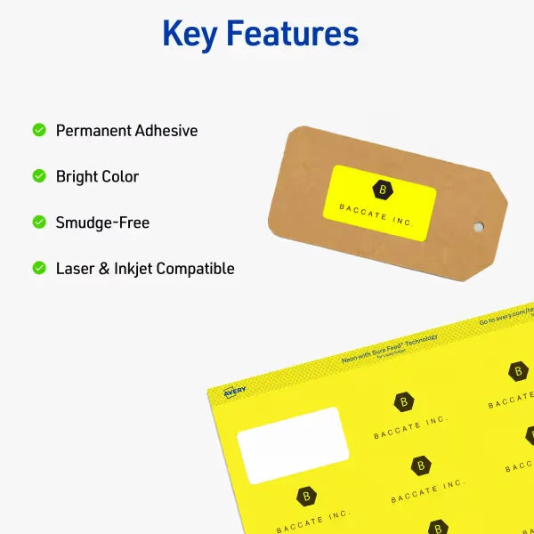 Avery Address Labels with Sure Feed, 1" x 2-5/8", Neon Yellow, Laser & Inkjet Compatible, 750 Labels Total (5972)