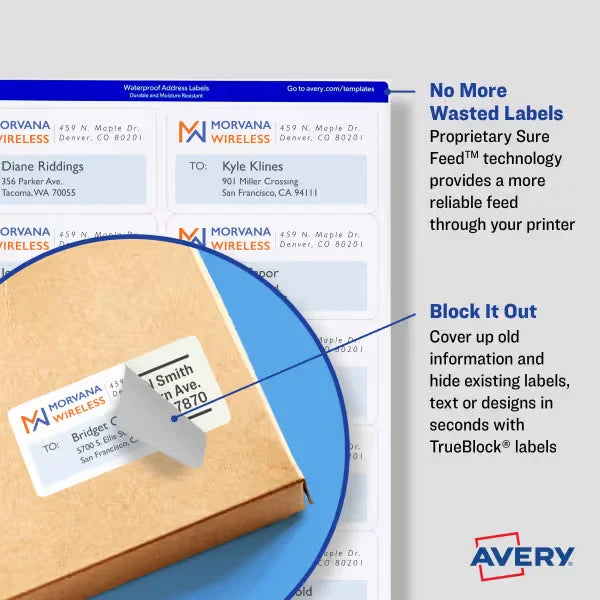 Avery&reg; TrueBlock&reg; Shipping Labels, Sure Feed&trade; Technology, Permanent Adhesive, 3-1/2" x 5", 100 Labels (8168)