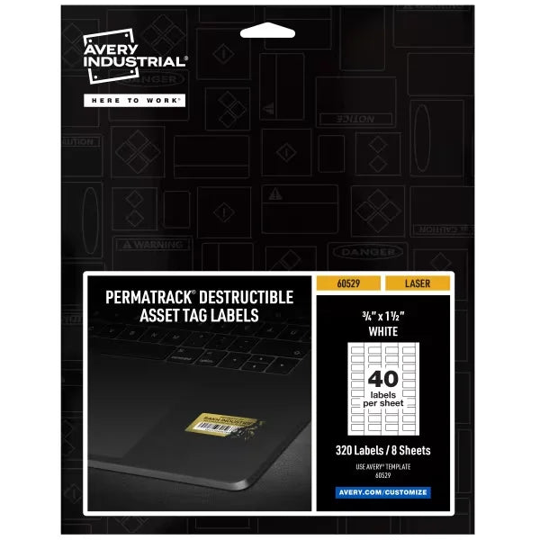 Avery&reg; PermaTrack&reg; Destructible Asset Tag Labels, 3/4" x 1-1/2", 320 Labels (60529)