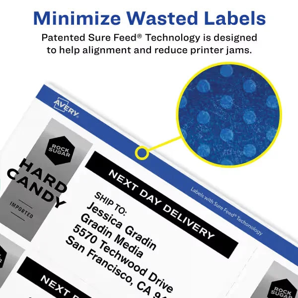 Avery&reg; TrueBlock&reg; Shipping Labels with Sure Feed&trade;, 2-1/2" x 4", Permanent Adhesive, White, 200 Labels, Inkjet (5815)