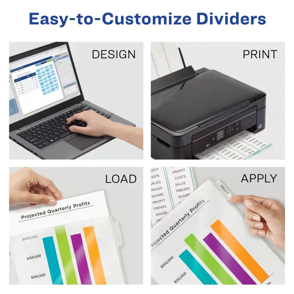 Avery&reg; Print & Apply Clear Label Sheet Protector Dividers, Index Maker&reg; Easy Peel&trade; Printable Labels, 5 White Tabs (75500)