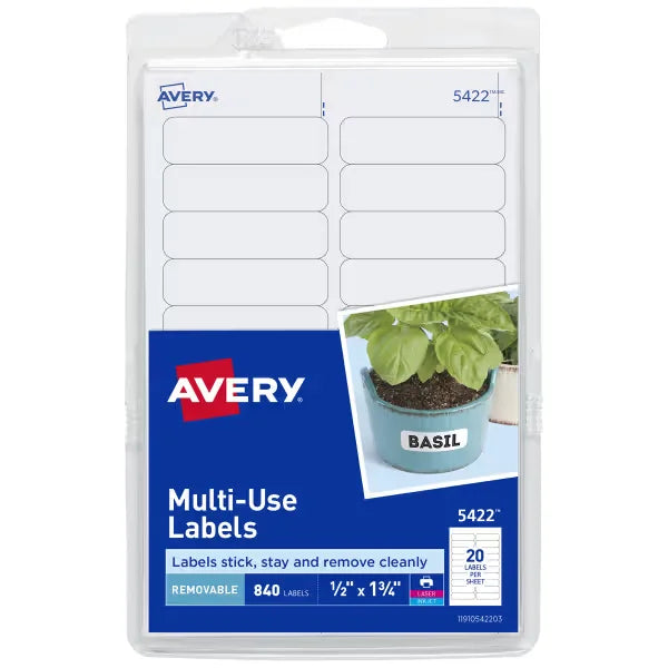 Avery&reg; Removable Labels, Removable Adhesive, 1/2" x 1-3/4", 840 Labels (5422)