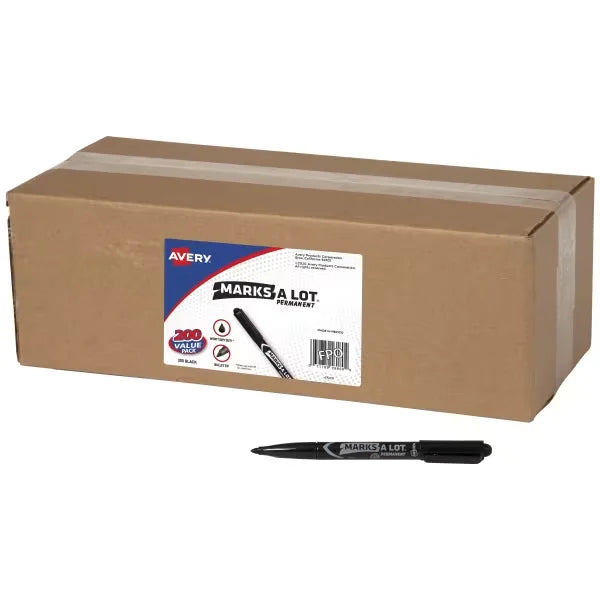 Avery&reg; Marks A Lot Value Pack Permanent Markers, Pen-Style, Bullet Tip, Water and Wear Resistant, 200 Black (29850)