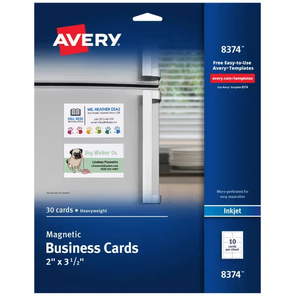 Avery&reg; Magnetic Business Cards, 2" x 3-1/2", Matte White, 30 Blank Cards for Inkjet Printers (8374)
