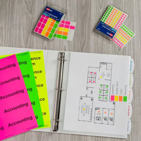 Avery&reg; Color-Coding Removable Labels, 1/2" x 3/4", Assorted Neon, Non-Printable, 525 Rectangle Labels Total (6721)