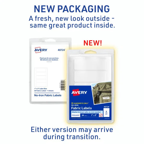 Avery&reg; No-Iron Fabric Labels, 1" x 3", Washer and Dryer-Safe Labels, Non-Printable, 20 Blank Labels Total (40724)