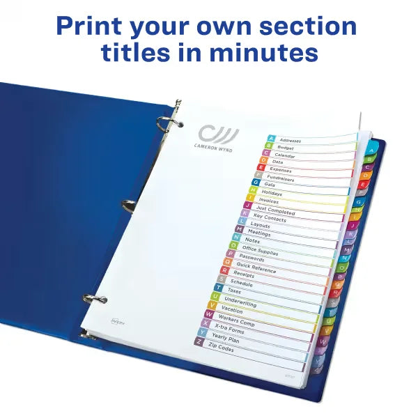 Avery&reg; Ready Index&reg; A-Z Dividers, 26 Tab Sets, Customizable Table of Contents, Multicolor Arched Tabs (11844)