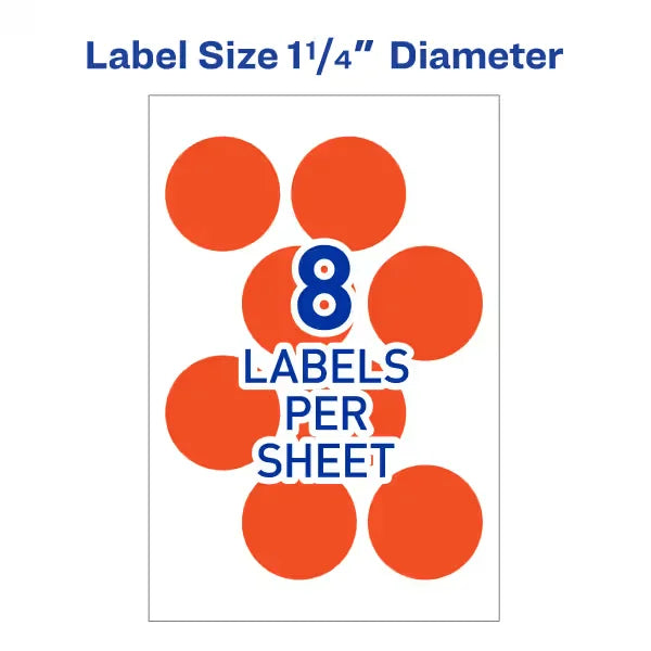 Avery&reg; Removable Color-Coding Labels, Removable Adhesive, Neon Red, 1-1/4" Diameter, 400 Labels (5497)