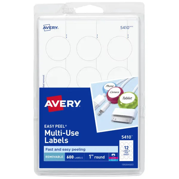 Avery&reg; Removable Multiuse Labels, Removable Adhesive, 1" Diameter, 600 Labels (5410)