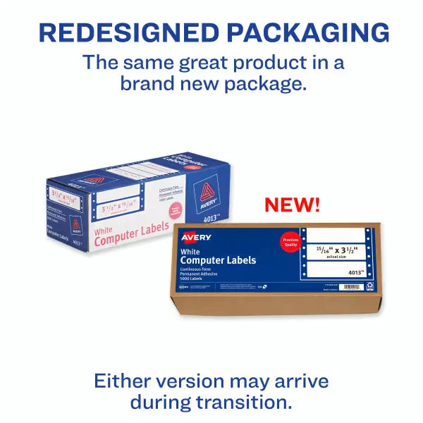 Avery&reg; White Computer Labels, 15/16" x 3-1/2", Dot Matrix Labels and Pin-Feed Labels, 5,000 Total (4013)