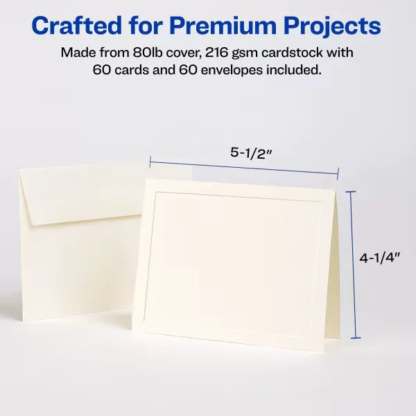 Avery&reg; Embossed Note Cards with Envelopes, 4-1/4" x 5-1/2", Matte Ivory, Inkjet Printer Compatible, 60 Total (8317)