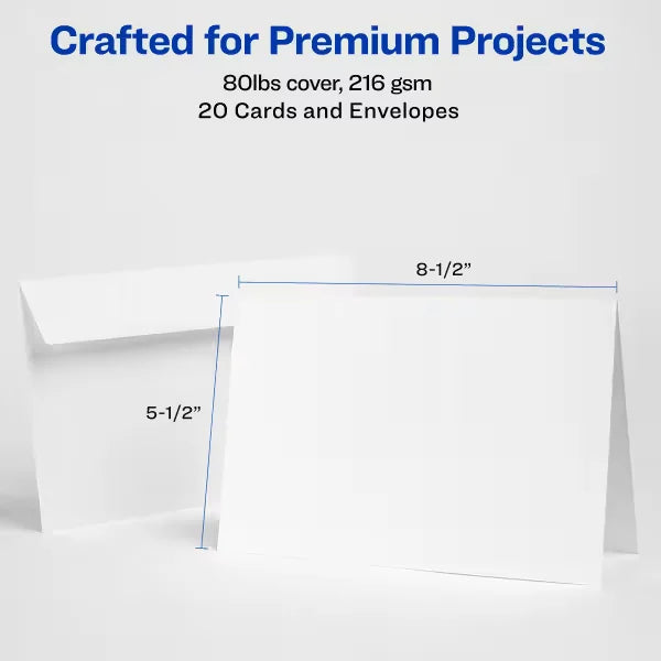 Avery&reg; Half-Fold Greeting Cards with Envelopes, 5-1/2" x 8-1/2", Matte White, Inkjet Printers, 20 Total (3265)