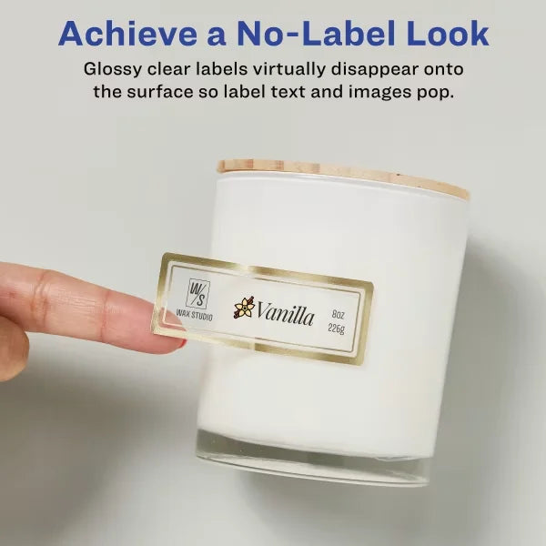 Avery&reg; Glossy Clear Labels with Metallic Gold Border, 1" x 2-5/8" Rectangle Labels, 180 Printable Labels (6550)