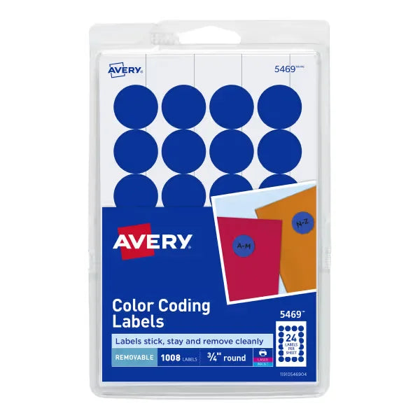 Avery&reg; Removable Color-Coding Labels, Removable Adhesive, Dark Blue, 3/4" Diameter, 1,008 Labels (5469)