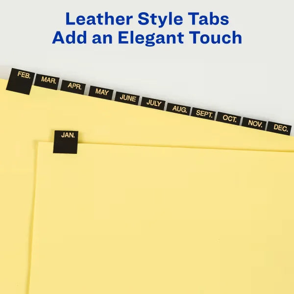 Avery&reg; Jan-Dec Pre-Printed Dividers for 3 Ring Binders, 12-Tab Sets, Pre-Printed Black Leather Tabs, 3 Sets (26180)