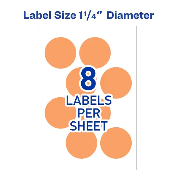 Avery&reg; Removable Color-Coding Labels, Removable Adhesive, Neon Orange, 1-1/4" Diameter, 400 Labels (5476)