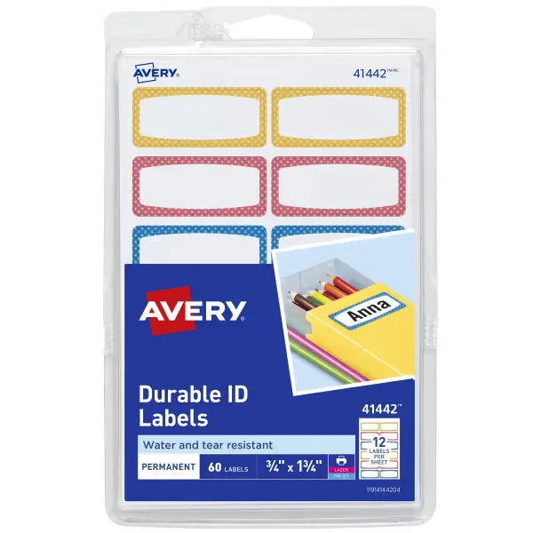 Avery&reg; Durable Labels, 3/4" x 1-3/4", Writable and Printable Labels, 60 Labels Per Pack, 3-Pack (31442)