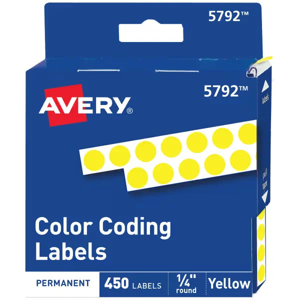 Avery&reg; Color-Coding Dot Stickers, 1/4 Inch Round Stickers, Non-Printable, Permanent, Yellow, 450 Labels (5792)