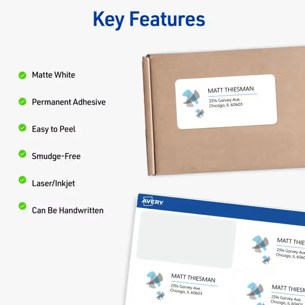 Avery&reg; Shipping Labels with Sure Feed&reg;, 2" x 4", White, 2,500 Blank Mailing Labels (95945)
