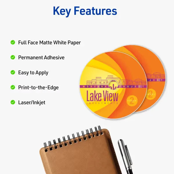 Avery&reg; Full-Face CD Labels, Matte White, Permanent Adhesive, Laser & Inkjet, 40 CD Labels & 80 Spine Labels (8960)
