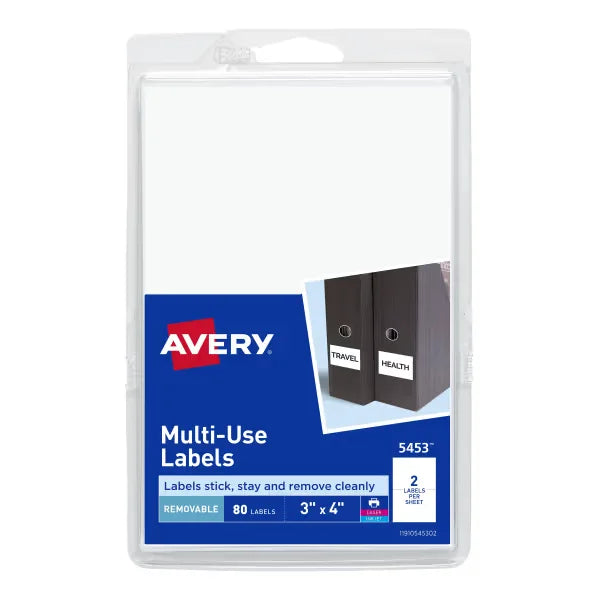 Avery&reg; Removable Labels, Removable Adhesive, 3" x 4", 80 Labels (5453)