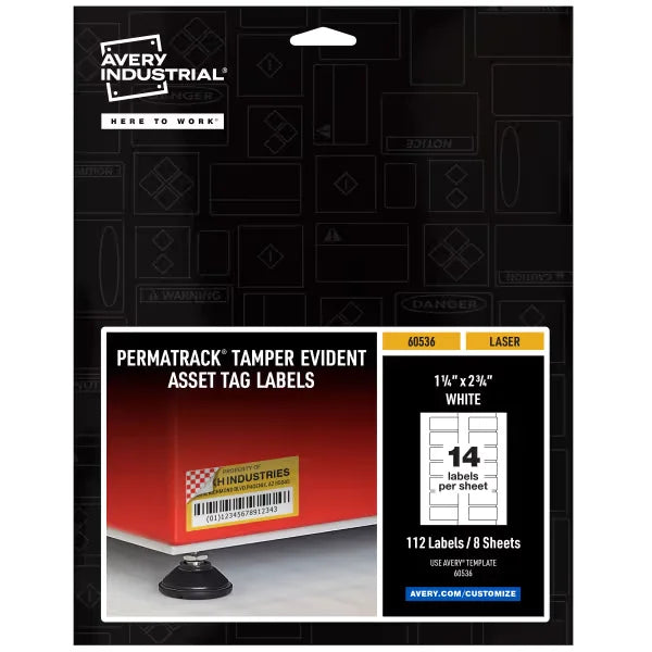 Avery&reg; PermaTrack&reg; Tamper-Evident Asset Tag Labels, 1-1/4" x 2-3/4", 112 Labels (60536)