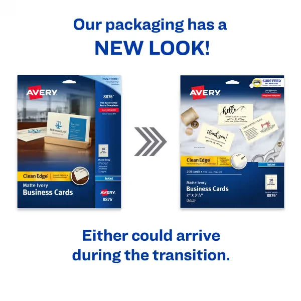 Avery&reg; Clean Edge&reg; Business Cards with Sure Feed Technology, 2" x 3-1/2", Ivory, 200 Blank Cards (08876)