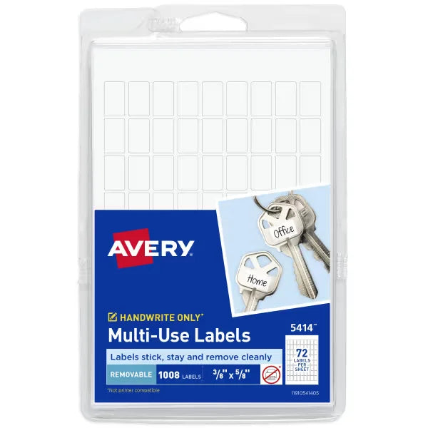Avery&reg; Multi-Use Removable Labels, 3/8" x 5/8", White, Non-Printable, 1,008 Small Stickers Total (5414)