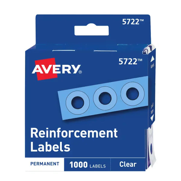 Avery&reg; Self-Adhesive Hole Reinforcement Stickers, 1/4" Diameter, Clear, Non-Printable, 1,000 Total (5722)