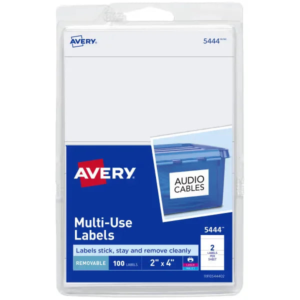 Avery&reg; Multi-Use Labels, 2" x 4", Removable Adhesive, White 100 Labels (5444)