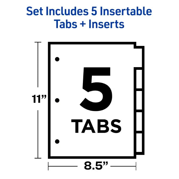 Avery&reg; Big Tab&trade; Insertable Dividers, 5-Tab Set, Buff Paper, Multicolor Tabs, 1 Set (11109)