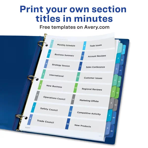 Avery&reg; Ready Index&reg; Double Column Dividers, 16 Tab Sets, Customizable Table of Contents, Multicolor Tabs (11320)