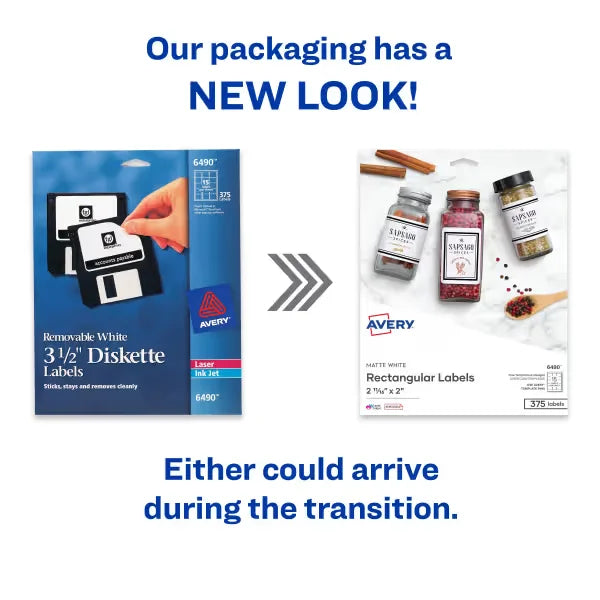 Avery&reg; 2-11/16" x 2" Rectangle Labels, 375 Labels, Removable Adhesive, Matte White (6490)