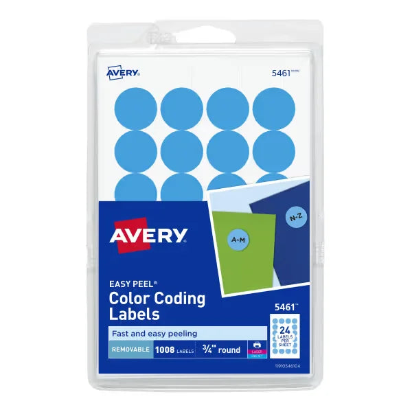 Avery&reg; Removable Color-Coding Labels, Removable Adhesive, Light Blue, 3/4" Diameter, 1,008 Labels (5461)