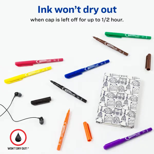 Avery(R) Marks A Lot(R) Permanent Markers, Pen-Style Size, Ultra Fine Tip, 8 Assorted Markers (09231)