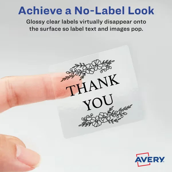 Avery&reg; 2" x 2" Square Labels with Sure Feed, 120 Labels, Permanent Adhesive, Glossy Clear (22853)