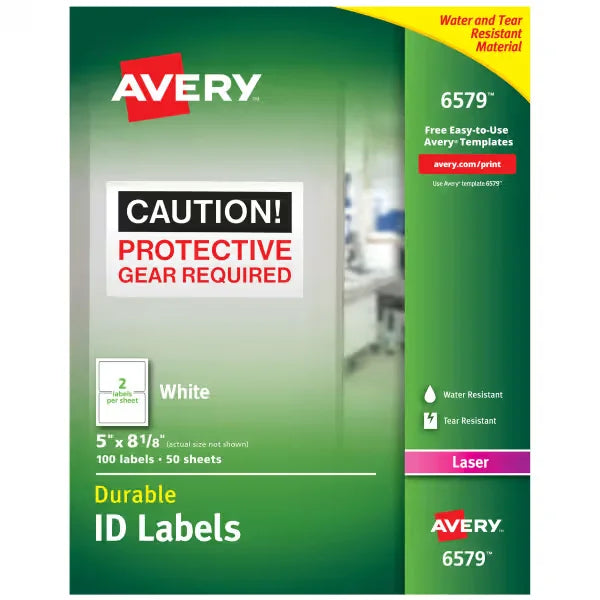 Avery&reg; Durable ID Labels, Permanent Adhesive, 5" x 8-1/8", 100 Labels (6579)