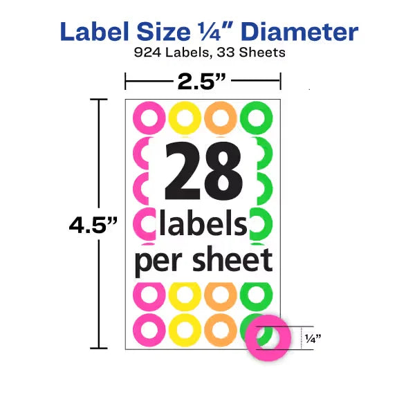 Avery Reinforcement Labels, 1/4" Diameter, Permanent Adhesive, Assorted Neon Colors, Non-Printable, 924 Page Reinforcement Stickers Total (6750)
