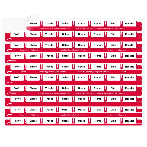 Avery&reg; Print & Apply Clear Label Sheet Refills, Index Maker&reg; Easy Apply&trade; Labels, 8-Tab, 3 Sheets (11226)