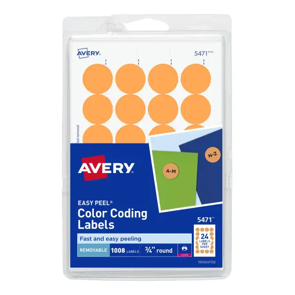 Avery&reg; Removable Color-Coding Labels, Removable Adhesive,  Neon Orange, 3/4" Diameter, 1,008 Labels (5471)