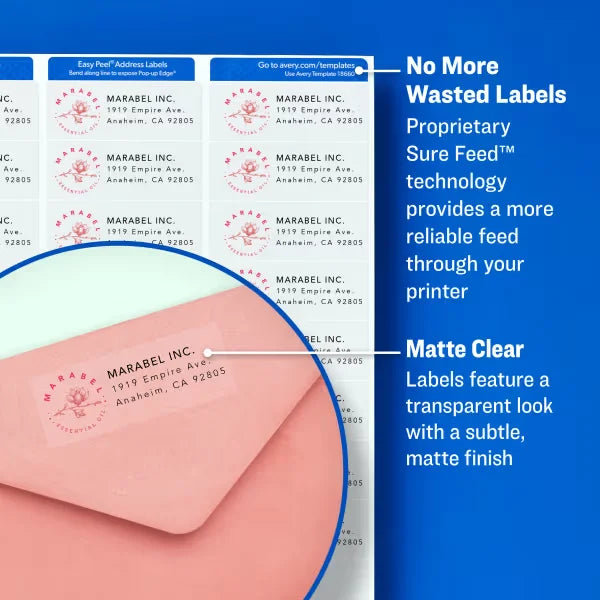 Avery&reg; Matte Clear Address Labels, Sure Feed&trade; Technology, Laser, 1" x 2-5/8", 300 Labels (15660)